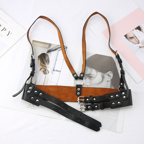 Street photography fashion ladies girdle s punk style wide suspenders versatile fashion shoulder straps European and American waist belt