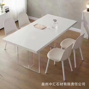 Solid Color Acrylic Rock Slab Dining Table Island Processing Pure White Rock Slab Dining Table Countertop with Edge and Base Wooden Board