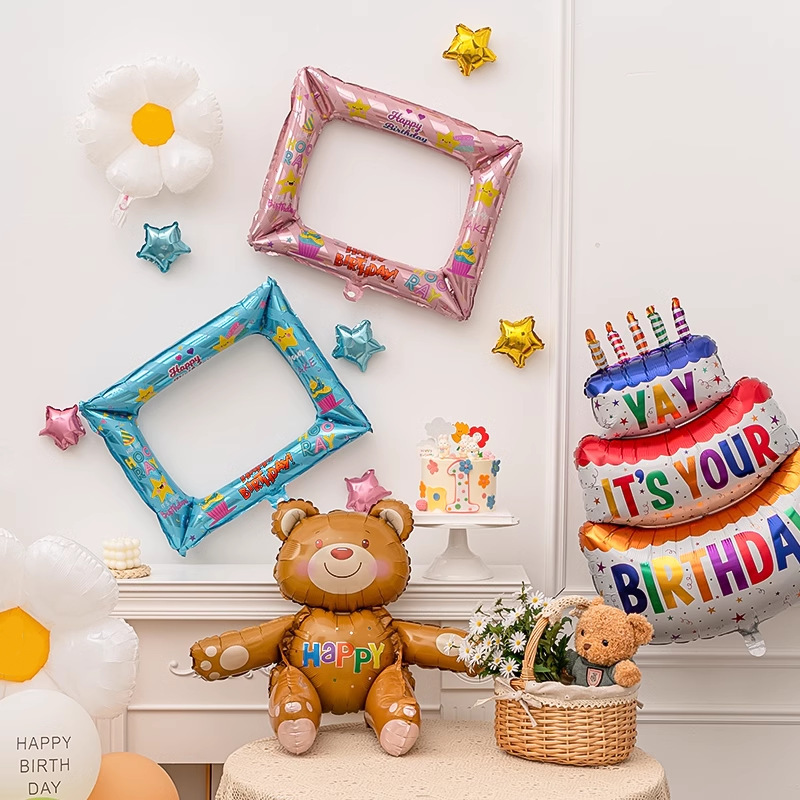 Ins Korean Style Popular Photo Frame Aluminum Film Balloon Photo Picnic Party Photo Props Fun Birthday Party Decoration Ins Korean Style Popular Photo Frame Aluminum Film Balloon Photo Picnic Party Photo Props Fun Birthday Party Decoration