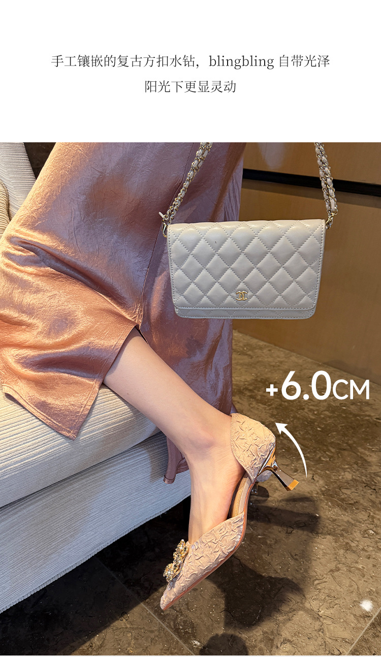 Giày cao gót nữ mũi nhọn khóa vuông phong cách Pháp — IE125 Hoa tím chi tiết 9