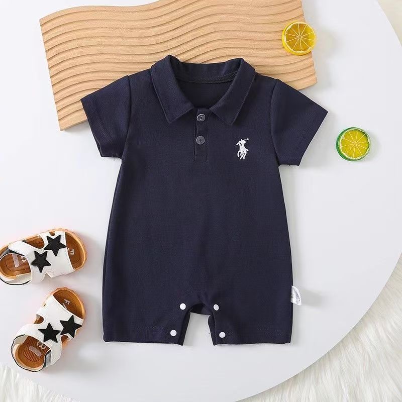 Embroidered Horse Half Sleeve Jumpsuit Navy Blue