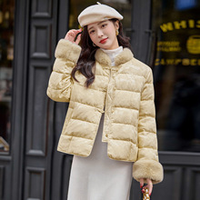 新中式毛毛拼接提花羽绒服女2025冬季国风盘扣白鸭绒外套 BL2519