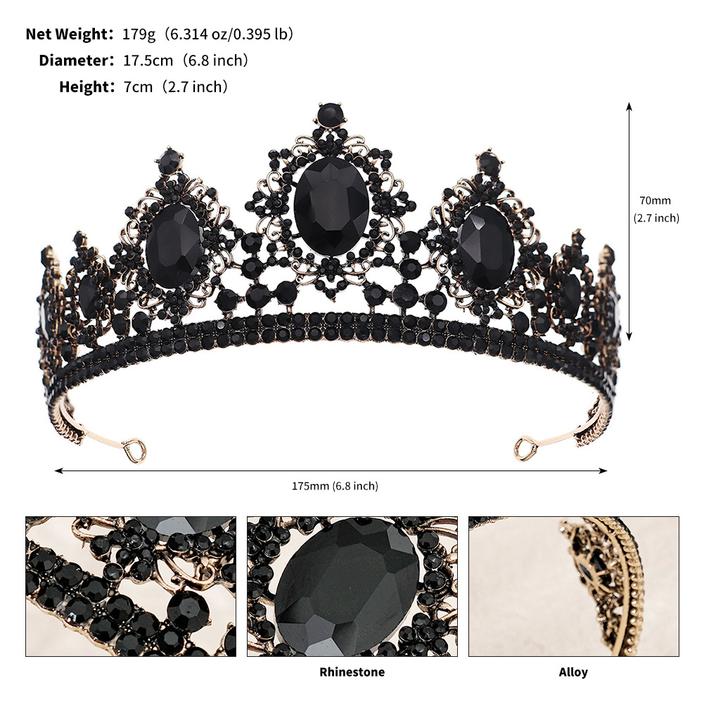 European And American Jewelry Baroque Retro Bridal Crown Wedding Dress Accessories Queen Birthday Tiara Black Big Crown