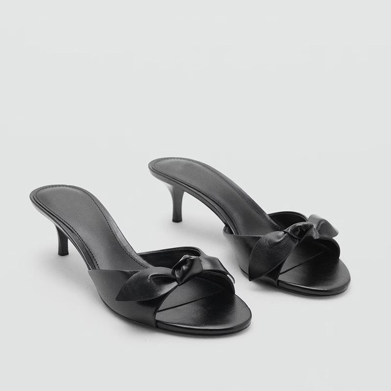 Slippers for Women 2025 New Summer Open-Toe Stiletto Sandals Fashionable Bow Half Slippers for Women to Wear Outside