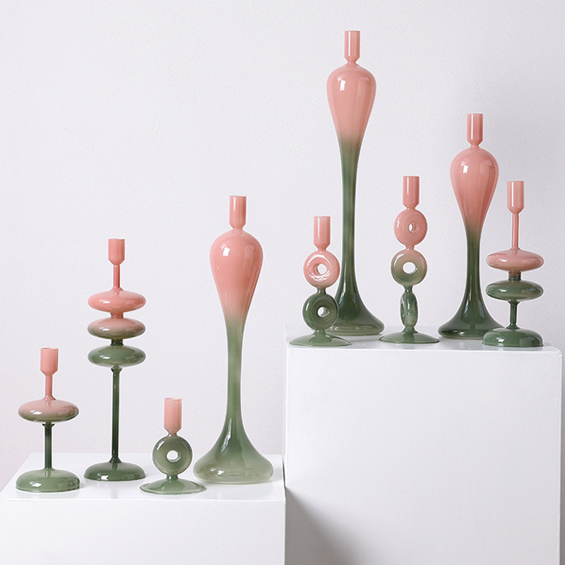 Luz de lujo arte de vidrio de colores candelabros rosa verde gradiente estilo nórdico decoración del hogar modelo de habitación hotel