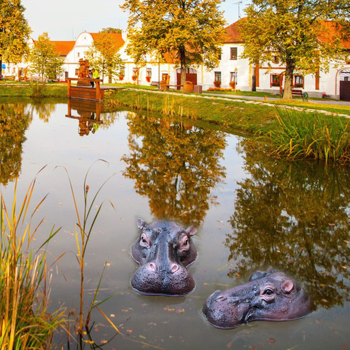 Spring New Product Simulation Hippo Head Floating Water Ornaments Garden Fake Mountain Waterscape Fish Pond Surface Animal Head Decoration 