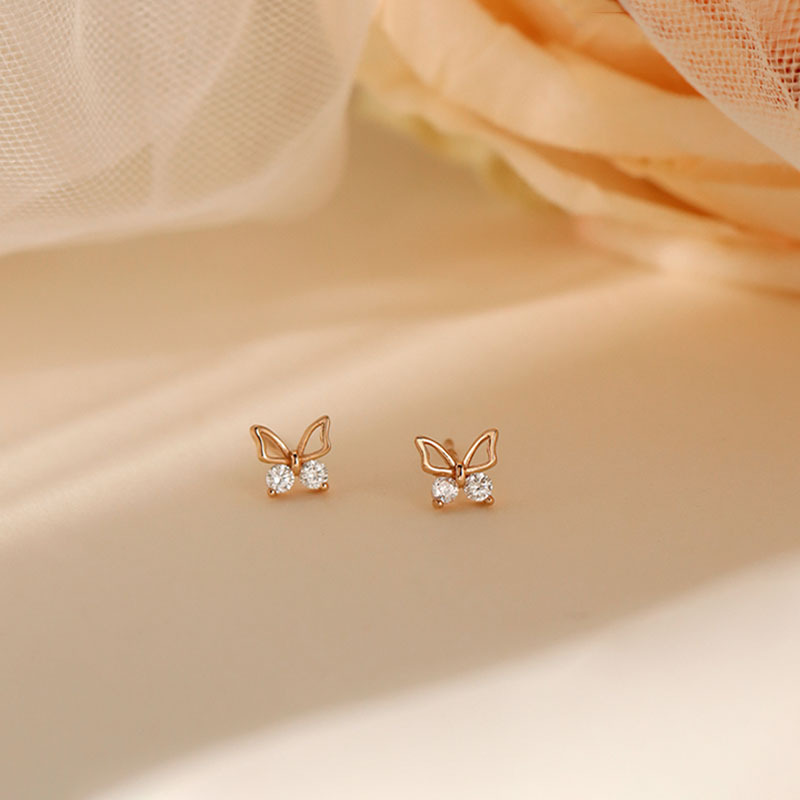 Sunburst Hollow Sparkling Diamond Butterfly Stud Earrings For Women_voghion.com