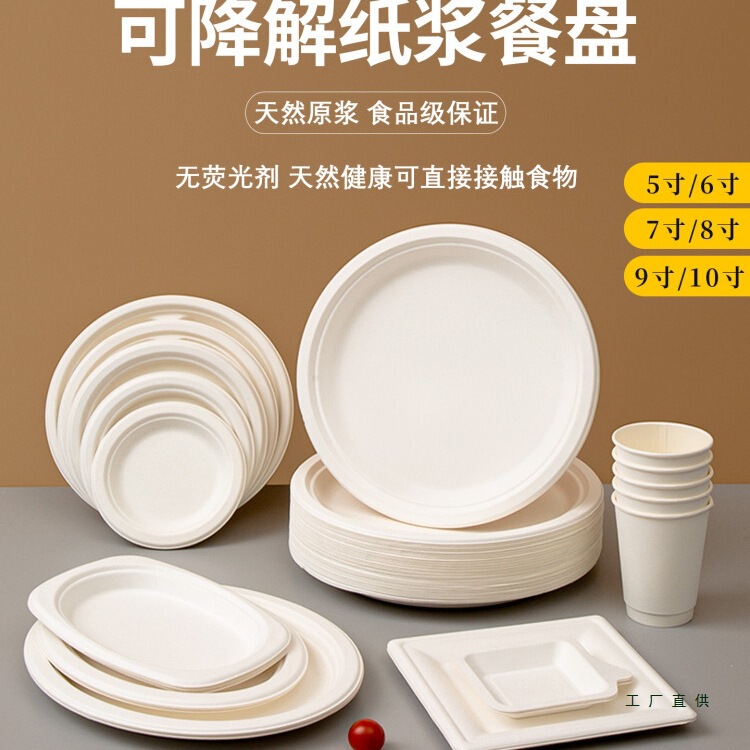 Disposable Plates, Paper Dinner Plates, Food-Grade Household Dishes, Bowls and Chopsticks, Thickeneded Round Degradable Fruit Plates, Outdoor Tableware Disposable Plates, Paper Dinner Plates, Food-Grade Household Dishes, Bowls and Chopsticks, Thickeneded Round Degradable Fruit Plates, Outdoor Tableware