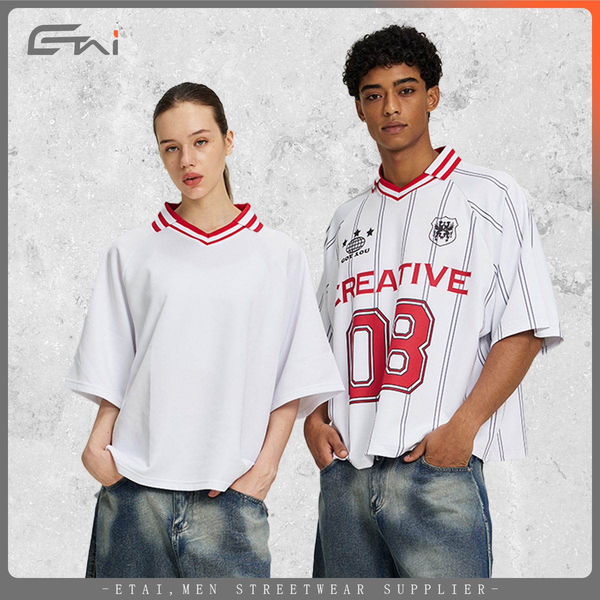 ETAI Hombre| Camiseta de alta calidad Polo Sport Boxy corta y ancha marca de moda masculina suelta con solapa de contraste de color manga corta