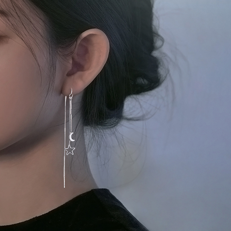 The ancient cat Ning is suitable for round faces thin long ear chains ear ring female Korean version of Soviet venue moon ear tide