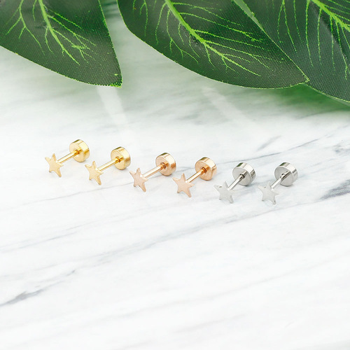 韩版简约百搭玫瑰金五角星星钛钢女生小耳钉耳窝钉跨境套装耳饰品