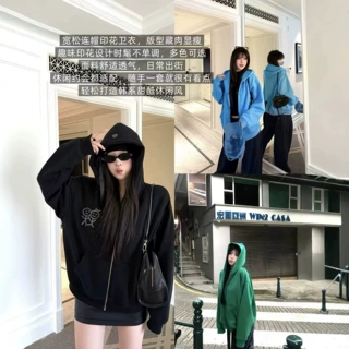 秋冬新款火柴人卫衣刺绣加绒厚款拉链连帽卫衣开衫宽松urban外套