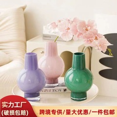法式简约高级感中古花瓶艺术纯色磁粉色玫瑰插花摆件餐厅装饰花器
