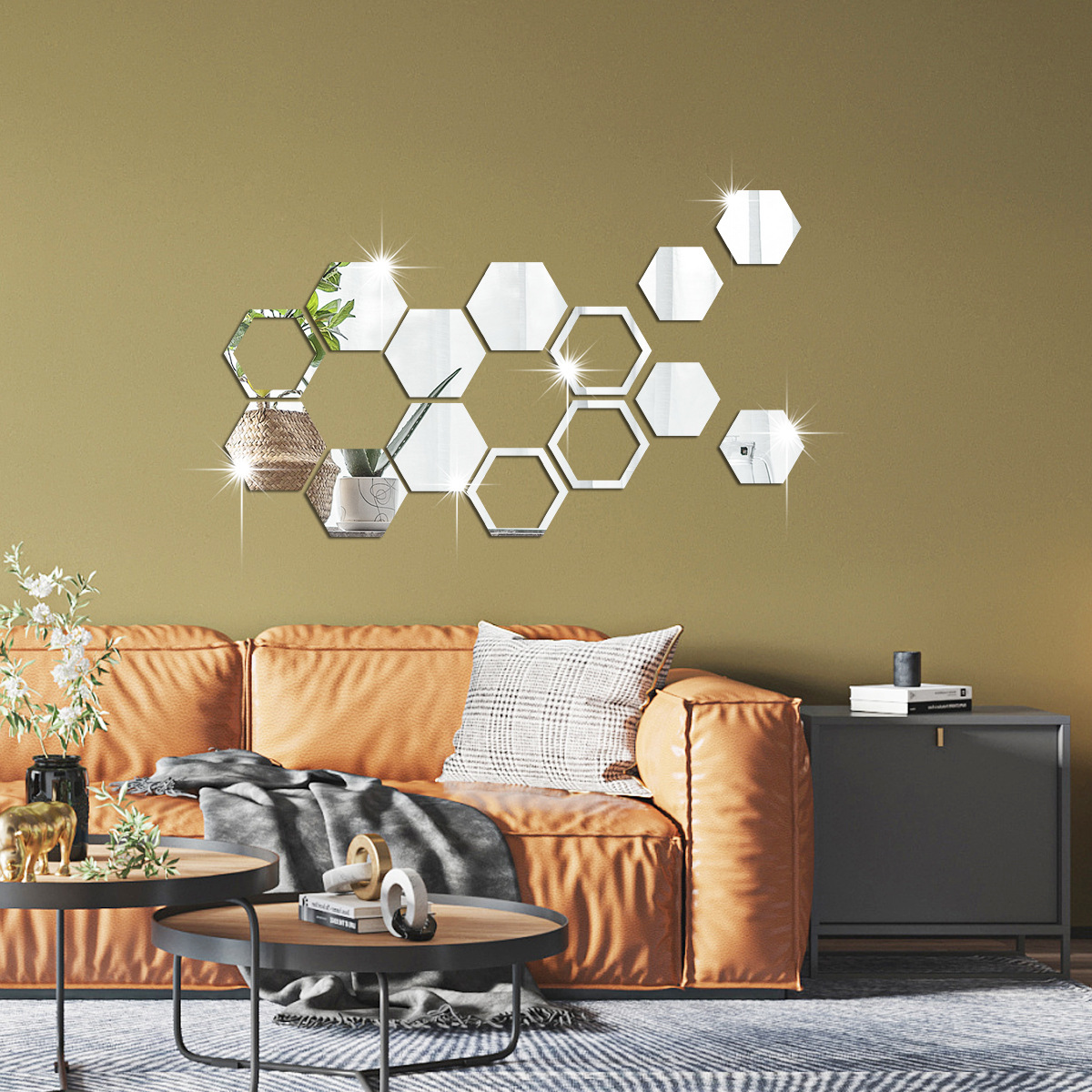 JM3237 亚马逊创意六边形DIY装饰镜面贴亚克力自粘家居背景墙贴画