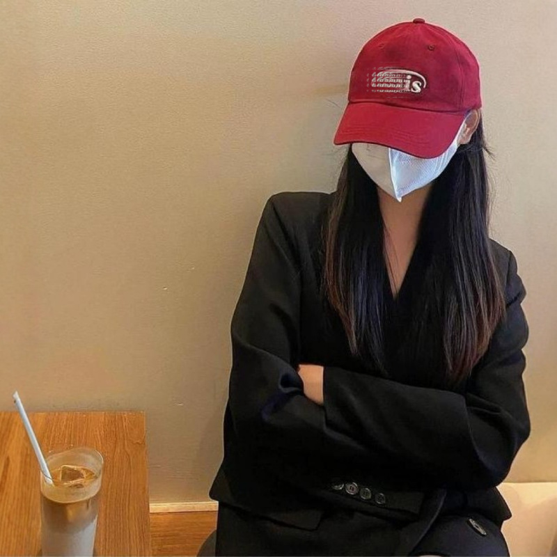 韓国 emis 帽子赤野球帽女性のための春と夏のカジュアル刺繍多用途ソフトトップビッグヘッドキャップ男性のための|undefined