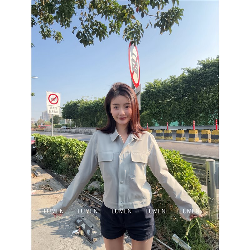 Lulu with Wovenair lapel women's breathable outdoor leisure sports commuter coat press button work style jacket