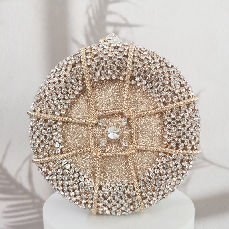 * Nuevo botón de suerte transfronterizo bolso de cena de diamantes redondo bolso de vestido de mano bolso de diamantes de banquete europeo y americano bolso de mujer