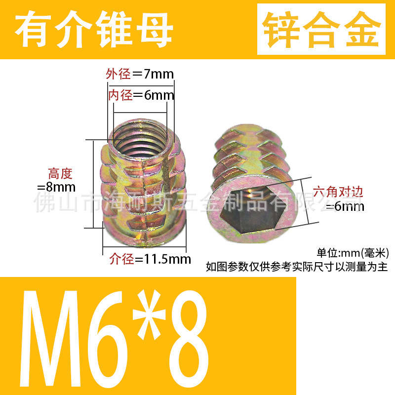 亜鉛合金内外歯ナット介合金テーパー付埋込ナット無介刺形ナット大介家具ナット|undefined