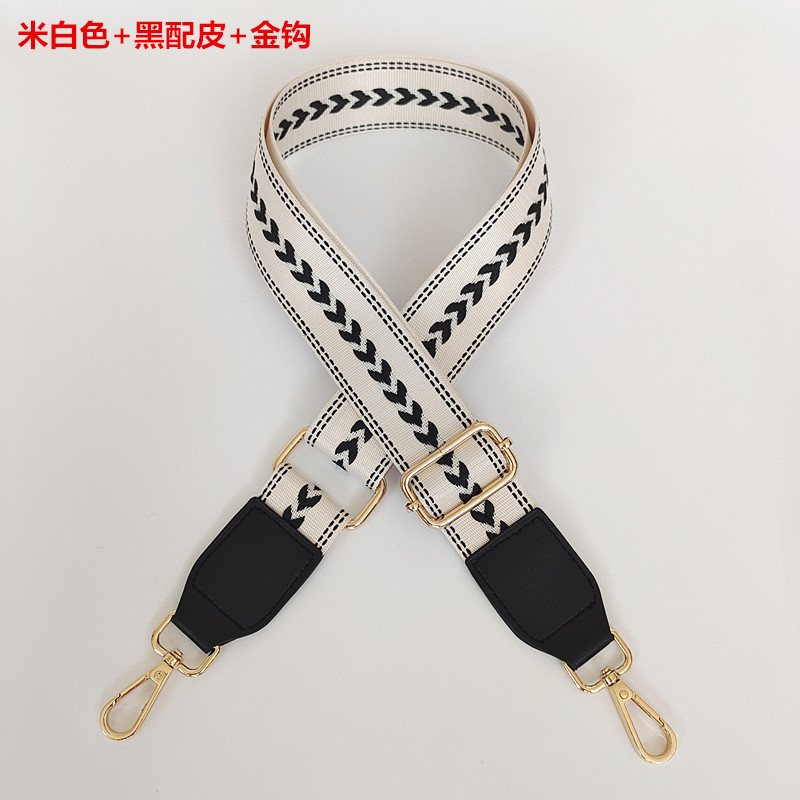 White + black with leather + gold hook