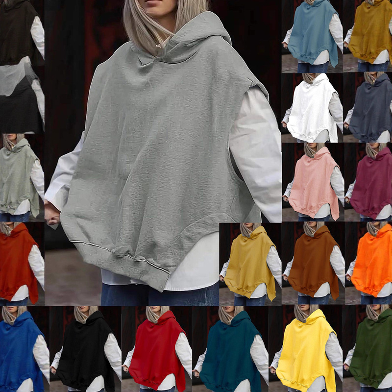 2026 Cross-Border European and American Amazon Independent Platform Women's Solid Color Y2K Style Loose Sleeveless Hooded Jacket Sweatshirt
