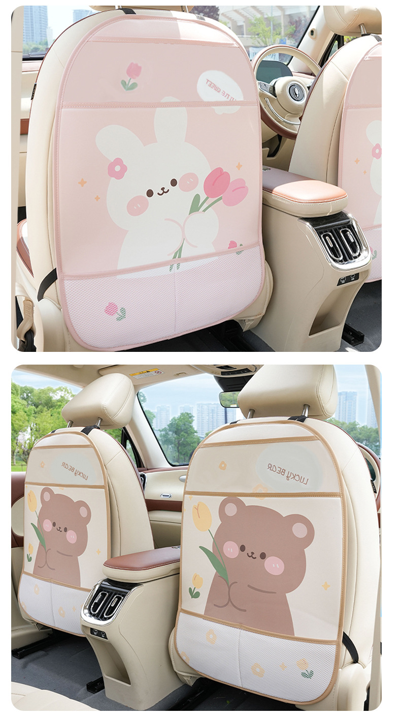 Cute Cartoon Car Seat Back Anti-Kick Pad, Creative Car Seat Back Storage Bag, Multi-Functional Car Anti-Kick Pad