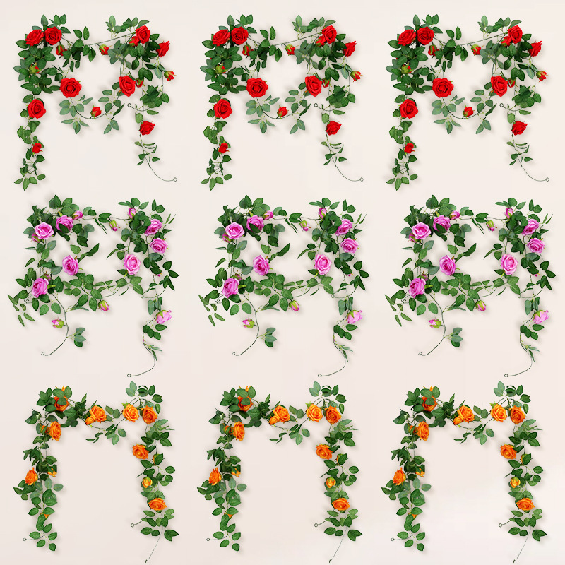 Simulation rose rattan wall hanging false flower rattan water pipe air conditioning pipe indoor living room decoration ceiling vine plant