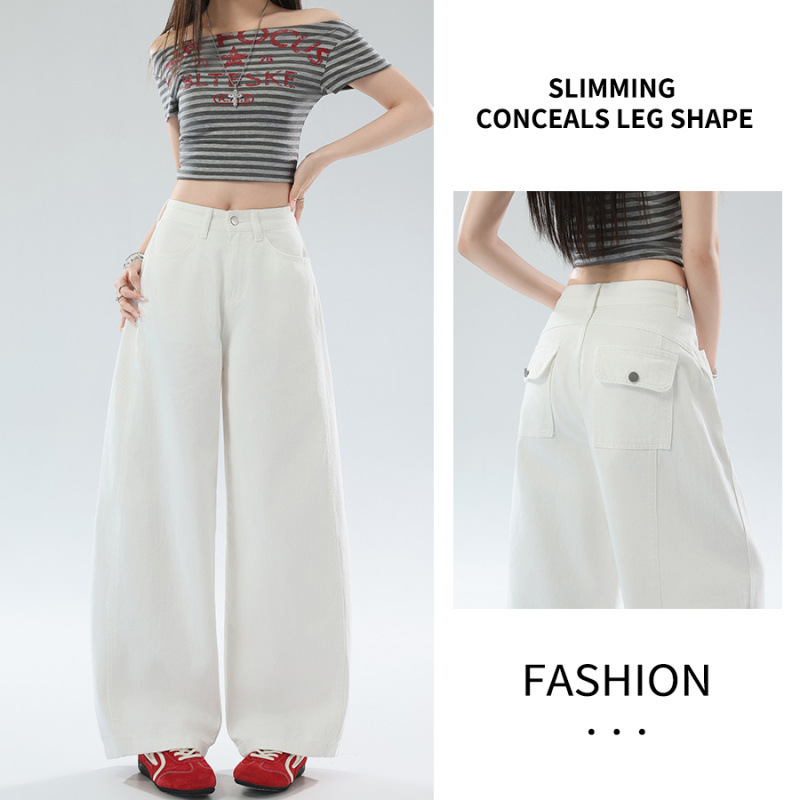 Jeans blancos para mujeres de tamaño grande verano nuevo tipo de cintura alta pantalones de trapos sueltos delgados hermana gorda mm pantalones de piernas anchas