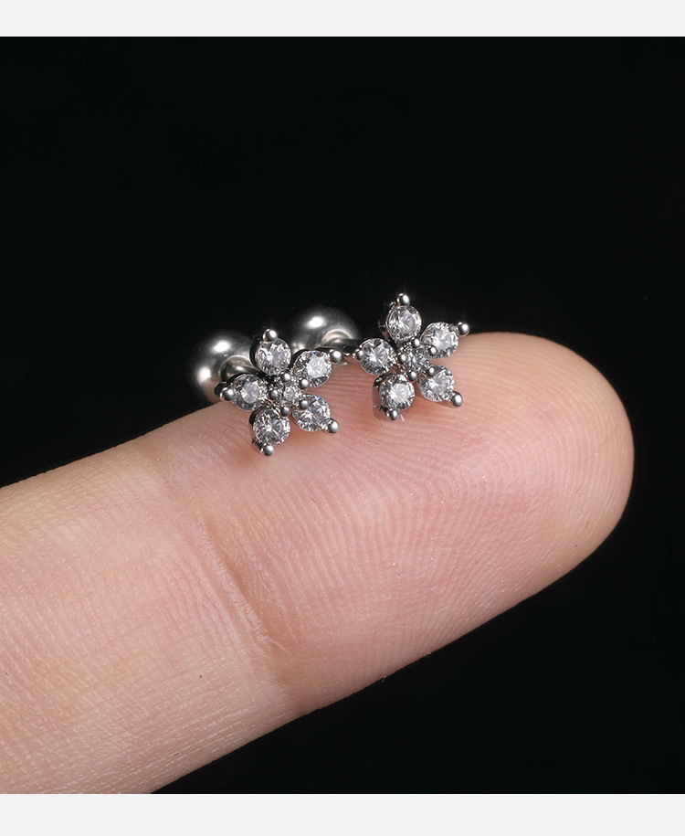 Advanced Flower Diamond Ear Stud - 316L Surgical Steel Butterfly Ear Bone Stud for Women detail image 10