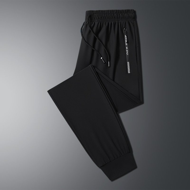 2024 pantalones de seda de hielo pantalones casuales deportivos elásticos finos de verano para hombres pantalones de secado rápido con aire acondicionado de talla grande sueltos y gordos