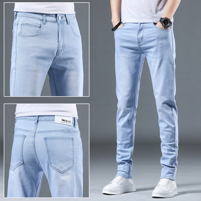 Autumn and Winter Light Color Jeans Men's Korean Style Trendy Straight Long Pants Trendy Brand Slim-Fit Stretch Skinny Pants
