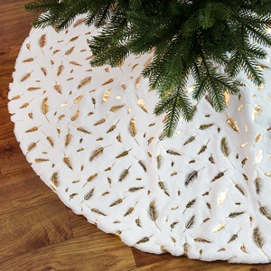 White Plush Christmas Tree Skirt 90cm 122cm Decoration Tree Skirt with Gold and Silver Feathers