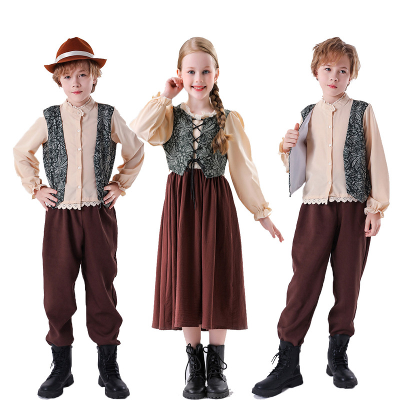 Halloween Medieval Retro European and American Country-Style French Little Boy and Little Girl Cos Children's Day Performance Costumes Halloween Medieval Retro European and American Country-Style French Little Boy and Little Girl Cos Children's Day Performance Costumes