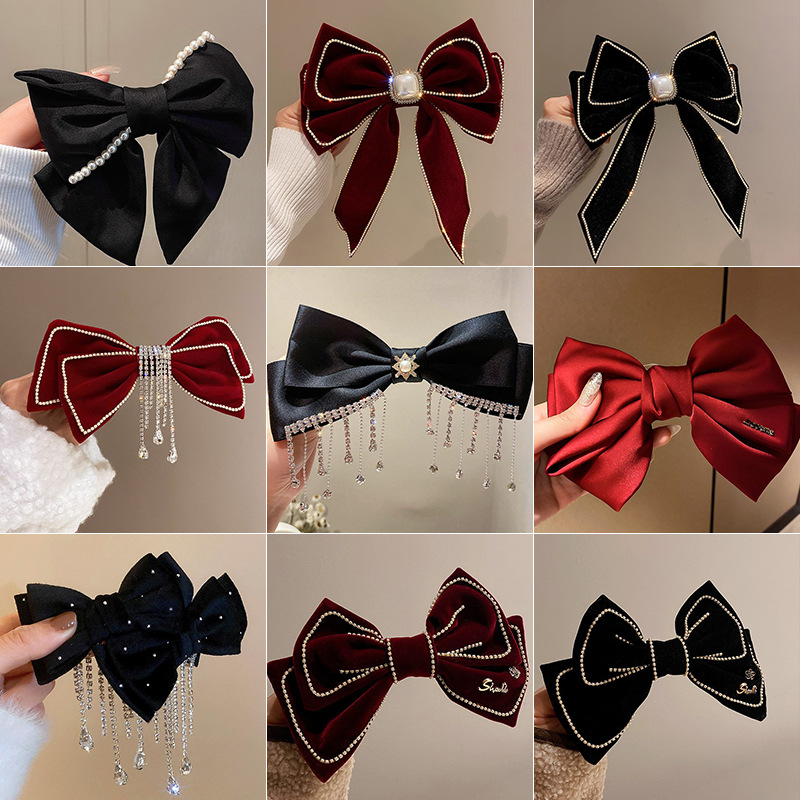 Bow Knot Pattern Fashion Bow Knot Cloth Inlay Artificial Pearls Artificial Diamond Hair Clip 1 Piece