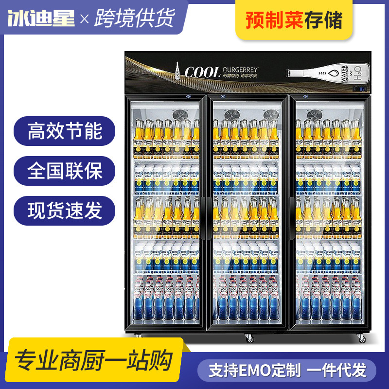 Refrigerated Cabinet Display Cabinet Preservation Cabinet Vertical Double Door Copper Tube Commercial Beverage Cold Drink Vegetable and Fruit Cabinet Freezer