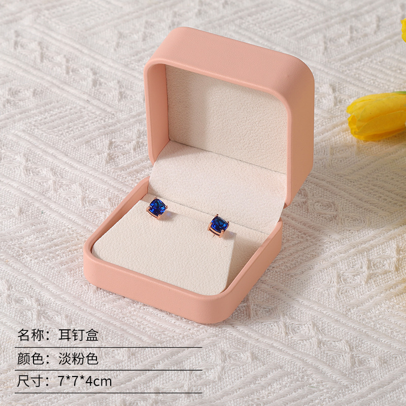 Caja de joyería rosa de alta calidad de cuero pu caja de embalaje de marca de joyería logotipo colgante pulsera collar caja de anillo