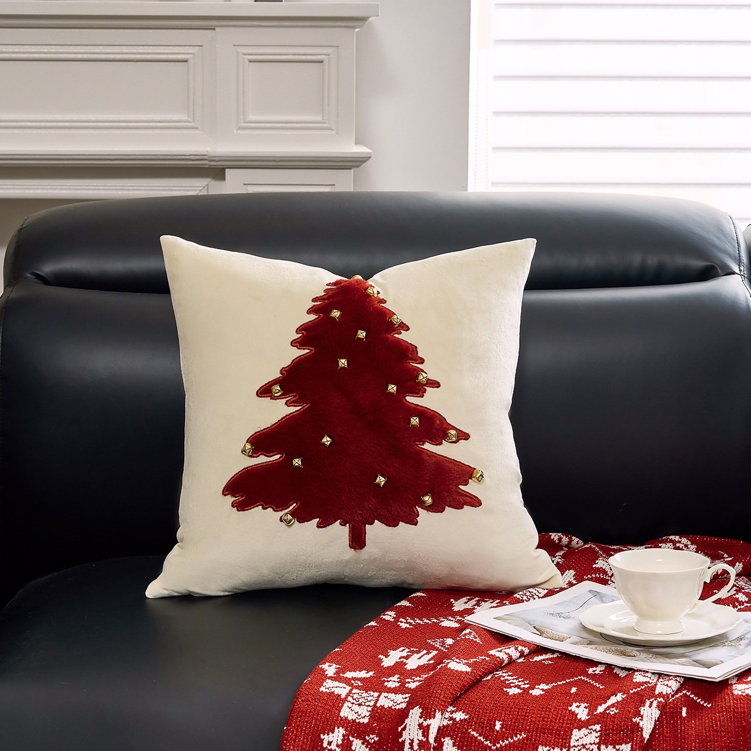 Ventas transfronterizas en caliente de alce árbol de Navidad estampado almohada cubierta de nieve de otoño y invierno bordado estilo de decoración de vacaciones atmósfera cojín cubierta