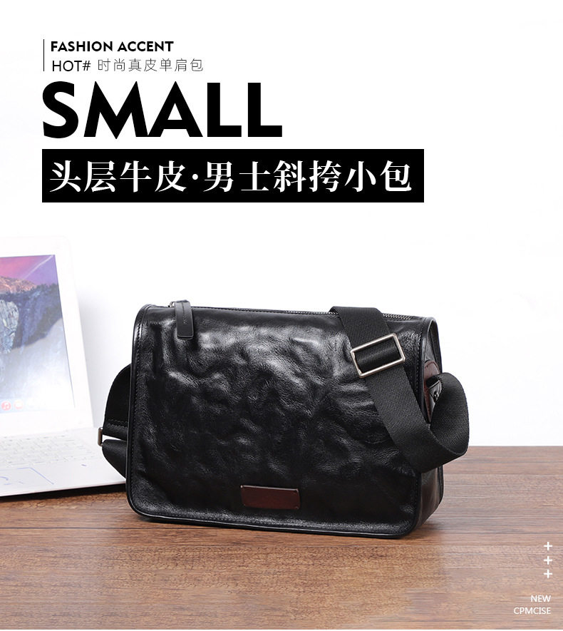 Túi đeo chéo nam da bò thật 29×11×17 cm phong cách đường phố — 3019 giá đặc biệt, Màu đen da thực vật, Da cầm tay màu đen chi tiết 31