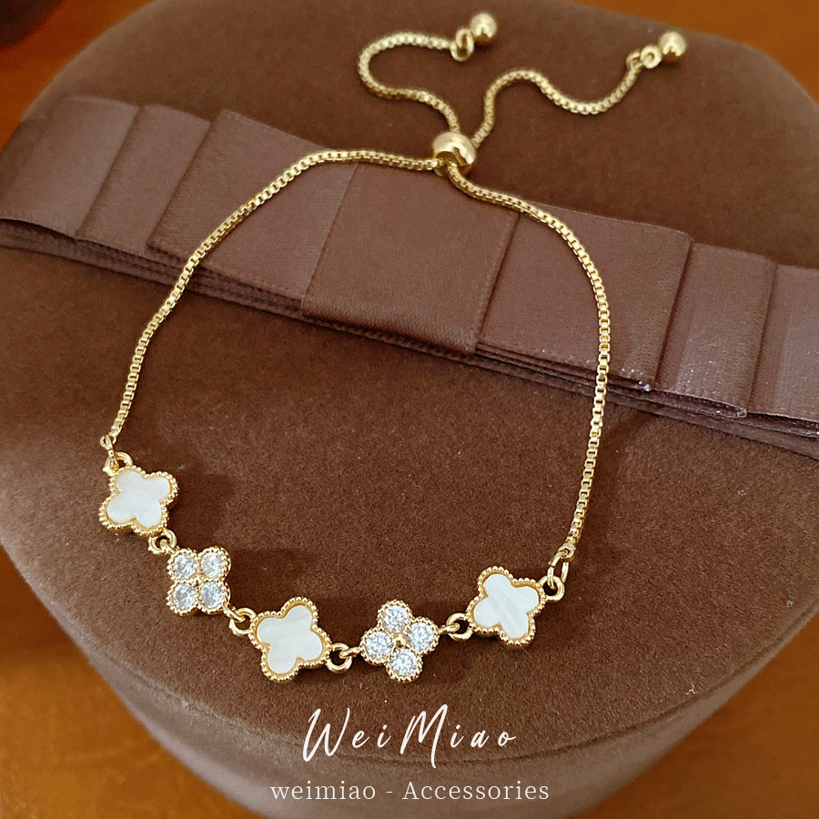 14 quilates de oro verdadero electronite de piedra de hierba de la suerte pulsera de flores ligera pulsera de nicho de lujo sensación de alto nivel simple joyería versátil image 1