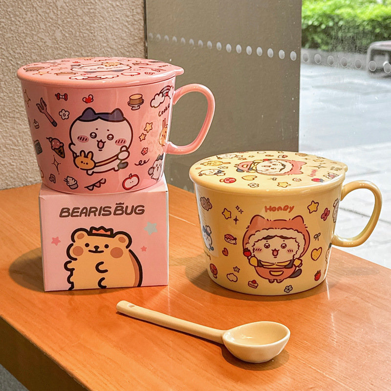 ウサキのカップラーメンの碗は蓋を持っています。家庭用陶磁器のカップラーメンの学生のナットの粉の碗はラーメンの碗のスープの食器を食べます。|undefined