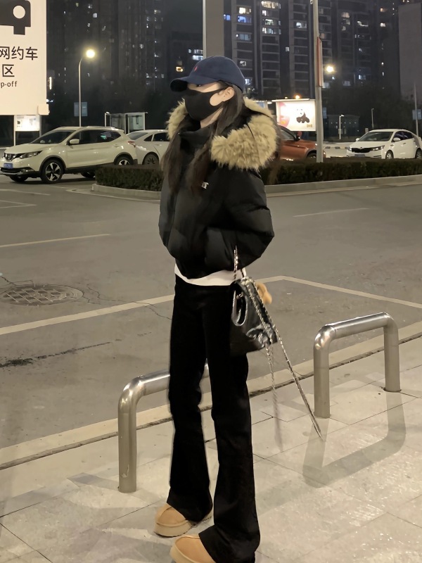 美式冬季短款毛领羽绒棉服女2025新款收腰显瘦高级感棉衣棉袄外套|undefined