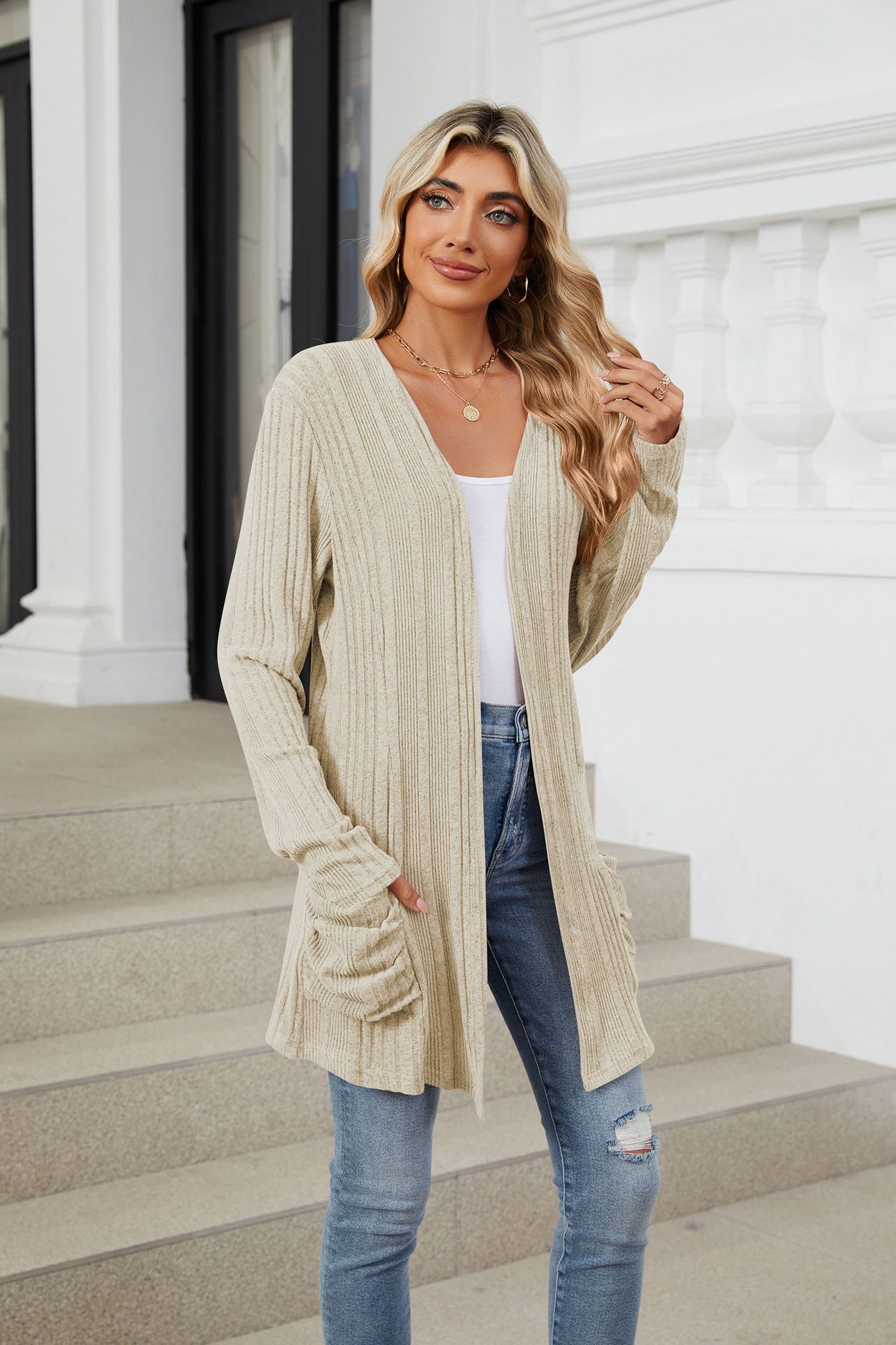 490g Weight Long Sleeve Sleeve Length Placket Placket Type Regular Sleeve Sleeve Type Nylon, Spandex, Polyester Fabric Type Long Top Length Cardigan Tops Type Holiday, Daily Occasion Collarless Neckline Regular Fit Fit Type Solid Color Pattern Winter, Autumn Season Women's Gender Casual, Elegant Style Wholesale Women's Casual Elegant Solid Color Long Sleeve Sweaters & Cardigans 6