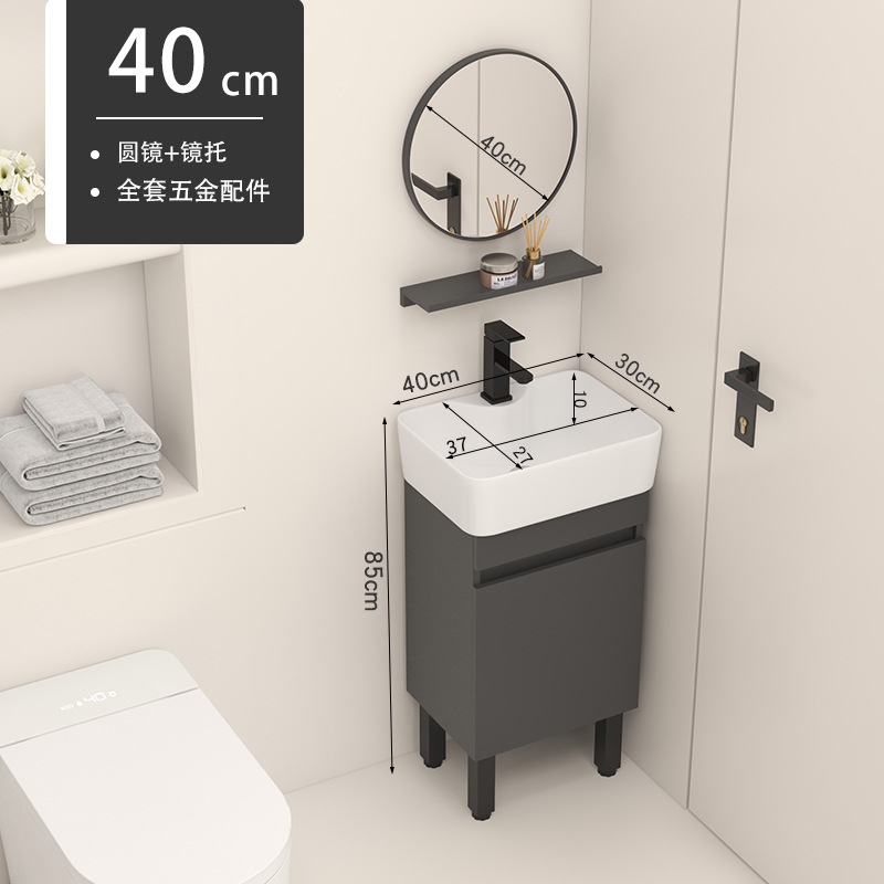 4030 Gabinete gris + agua + grifo + espejo redondo