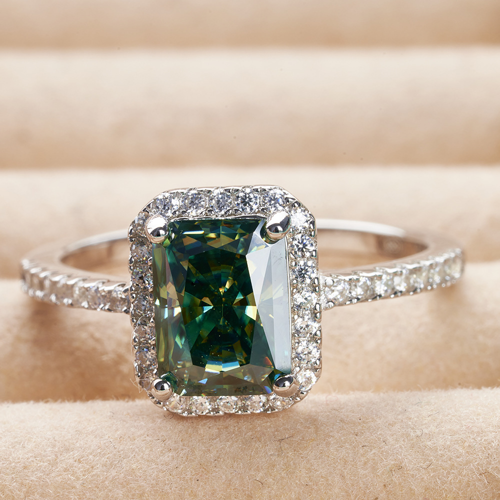 Azul-verde Radian cortado 1 / 2 quilates plata esterlina 925 anillo comercio electrónico transfronterizo venta al por mayor caliente