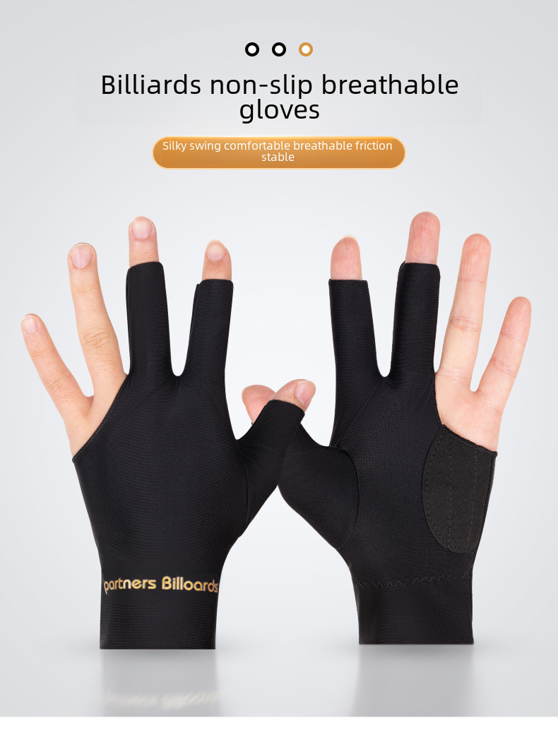 Luvas de bilhar de snooker pretas masculinas e femininas de três dedos, luvas de algodão antiderrapantes com adesivos para mão esquerda única, vendas diretas da fábrica_voghion.com