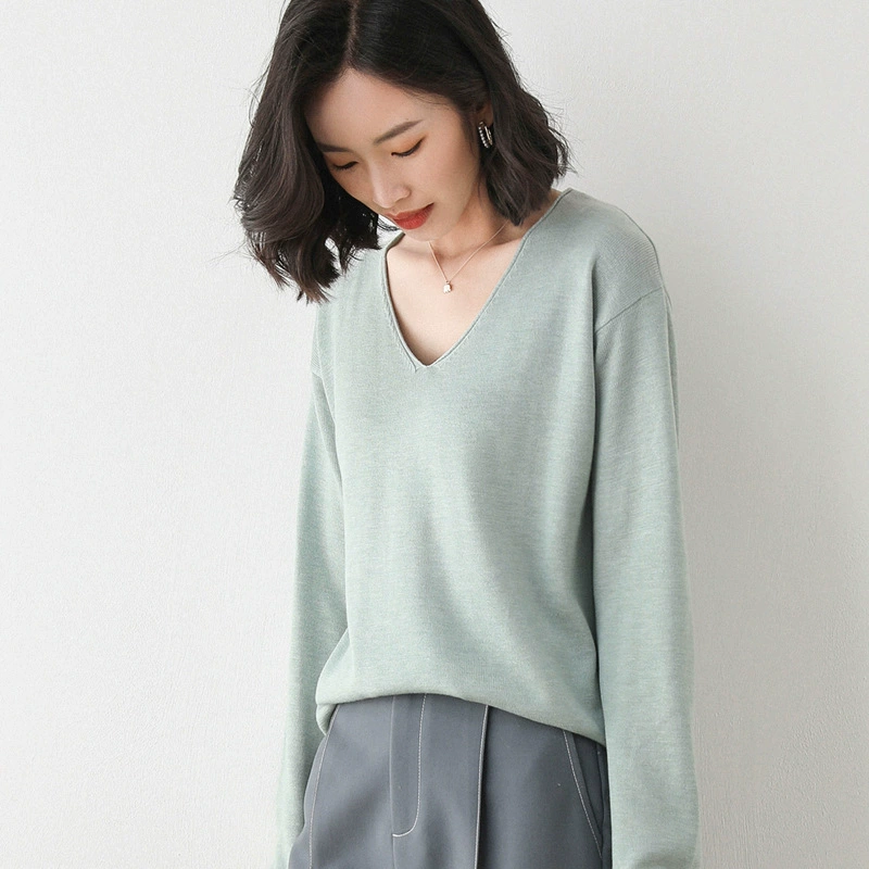 Women's Polyester Pullover (Brand) Slim Long-Sleeve Sweater, Round & V-Neck, Commuting Style