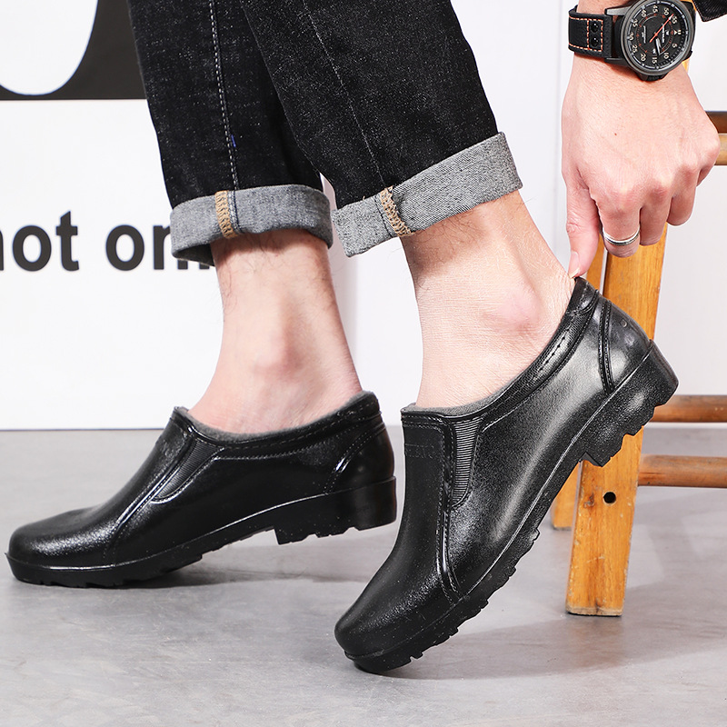 Spring and Autumn Thickened Men's Rubber Shoes Grey Kitchen Foot Set No Mesh Rain Shoes Quick-drying No Inner Water Shoes Low Mouth Cotton Shoes