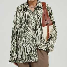 扎染法式上衣衬衣春秋新款长袖外穿设计感小众斑马纹衬衫男女同款