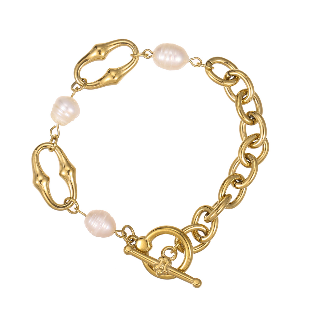 Geometric Pattern Women's Gender Casual, Simple Style Style Waterproof Non Tarnish, Pearl Craft PVD Coated Real Gold Plated Geometric 304 Stainless Steel Casual Simple Style Waterproof Non Tarnish 304 Stainless Steel Bracelets
