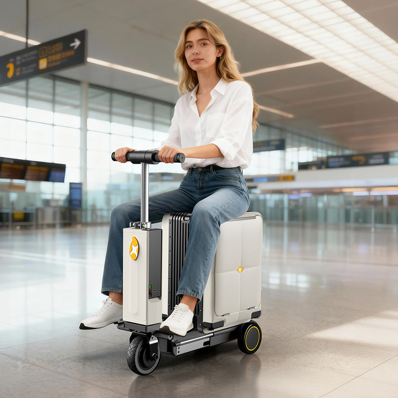 Electric Luggage Suitcase with Wide Handlebar, Airport Travel Gadget, Smart Children's Ride-On Suitcase with Electric Motor