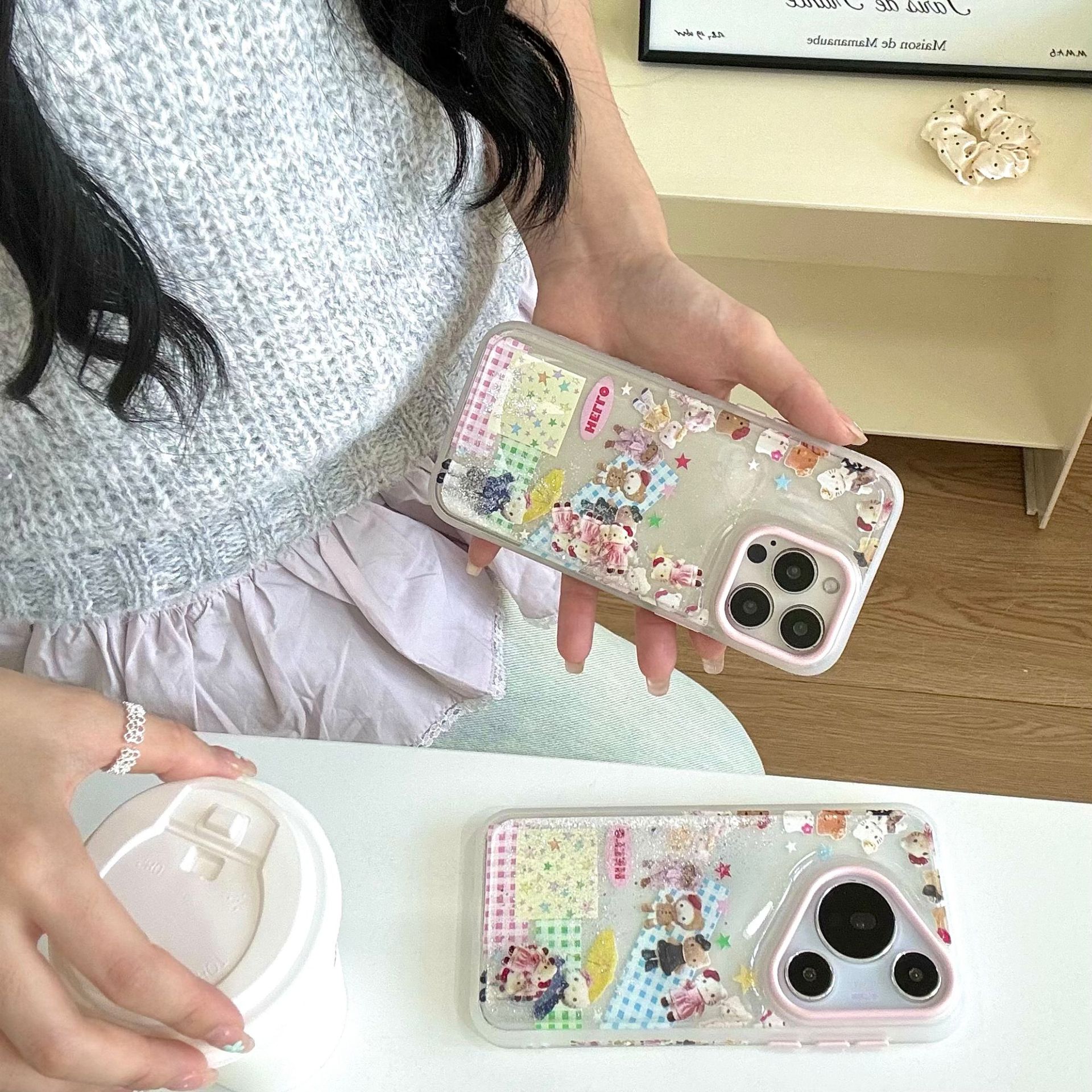 Chica corazón arenas movedizas estrellas gato a cuadros para Apple 16ProMax nicho 15/14 nuevo 13 Huawei P70P